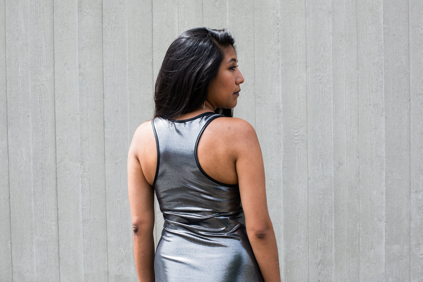 Mini dress with Racerback - shiny - silver