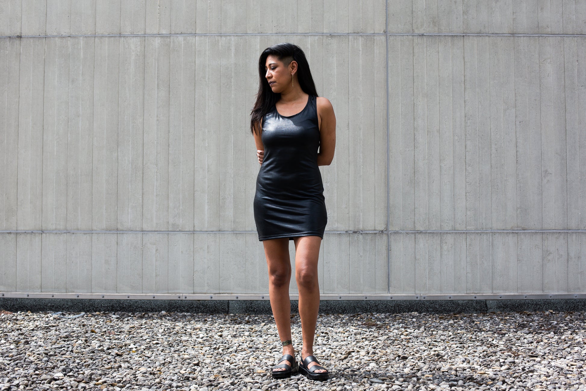 Mini dress with Racerback - shiny - black
