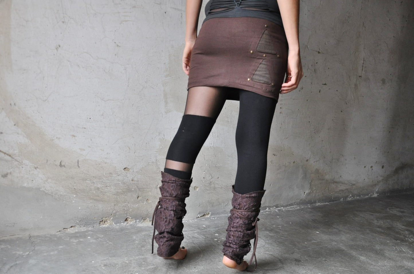 Mini Skirt - Stretch Skirt with Rivets - brown