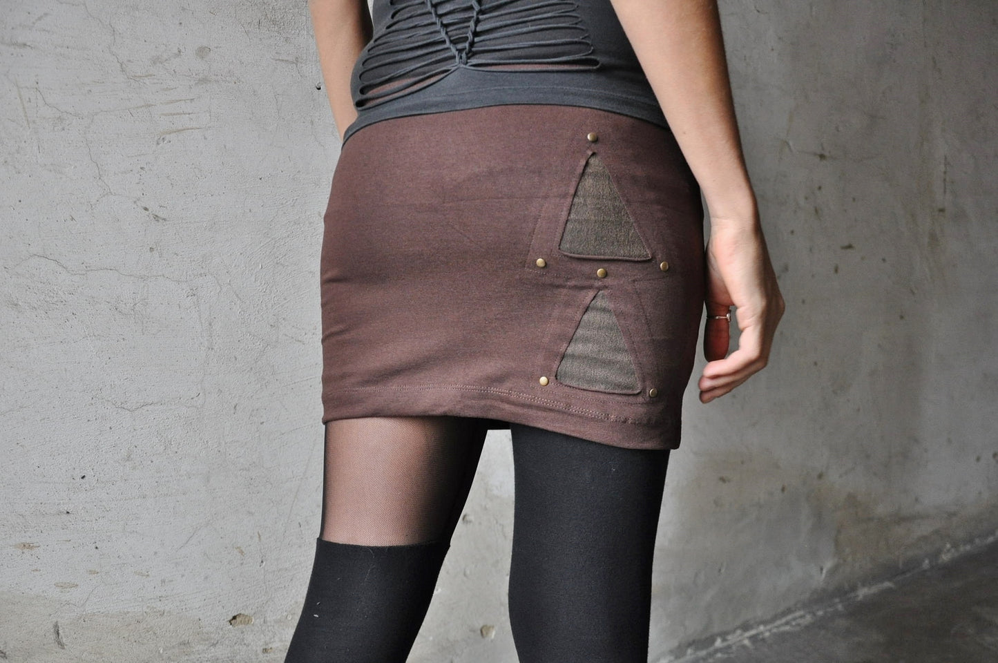 Mini Skirt - Stretch Skirt with Rivets - brown