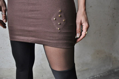 Mini Skirt - Stretch Skirt with Rivets - brown