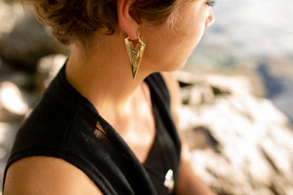 Smaller detailed Hoop Earrings with Decoration - Triangle, Rhombus - Brass and Silver