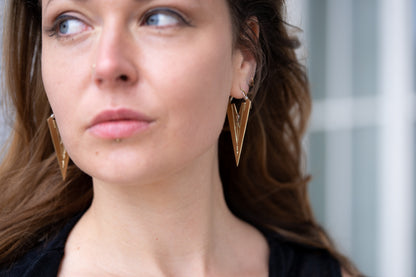 Smaller detailed Hoop Earrings with Decoration - Triangle, Rhombus - Brass and Silver