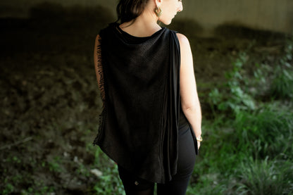 Summer Poncho - Cape, Shawl - with Waterfall Neckline and Knitted Look - black