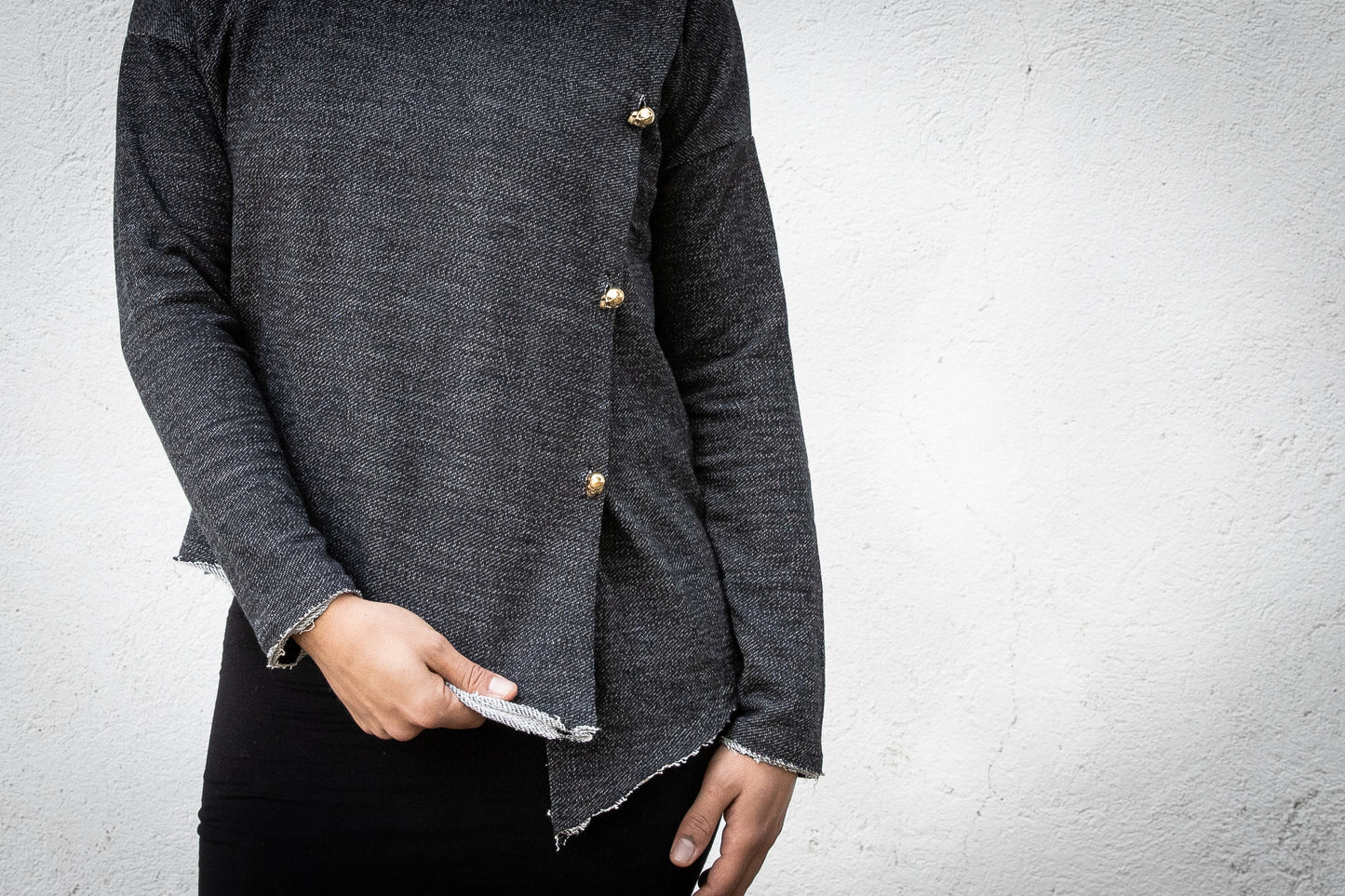 Asymmetric Sweater with Skull Buttons - dark gray 