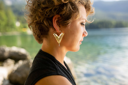 Solid Hoop Earrings with a Cut Out Pattern - Brass and Silver