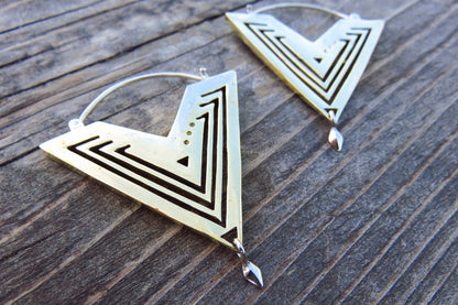 Solid Hoop Earrings with a Cut Out Pattern - Brass and Silver