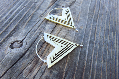 Solid Hoop Earrings with a Cut Out Pattern - Brass and Silver