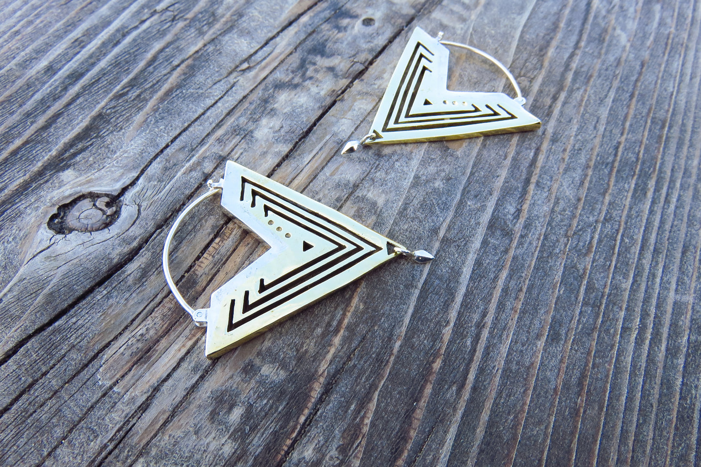 Solid Hoop Earrings with a Cut Out Pattern - Brass and Silver