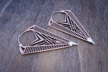 Hoop Earrings with a Geometric Pattern - Copper and Silver