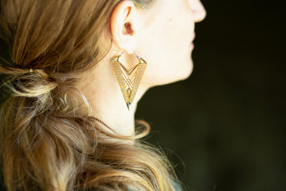 Hoop Earrings with a Geometric Pattern - Brass and Silver