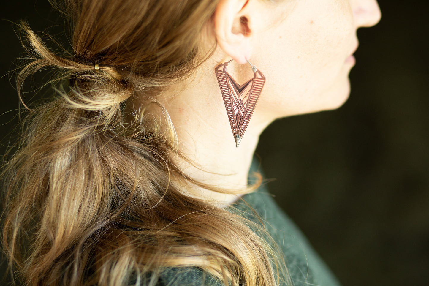 Hoop Earrings with a Geometric Pattern - Copper and Silver