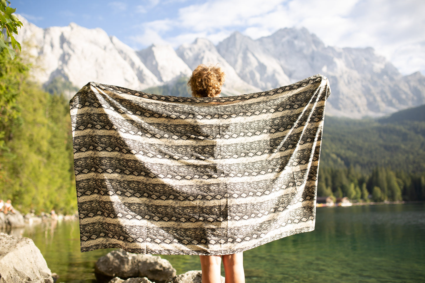 Sarong - Pareo - Festival Scarf, Wrap Around Cloth - with a snake pattern - beige-gray-black