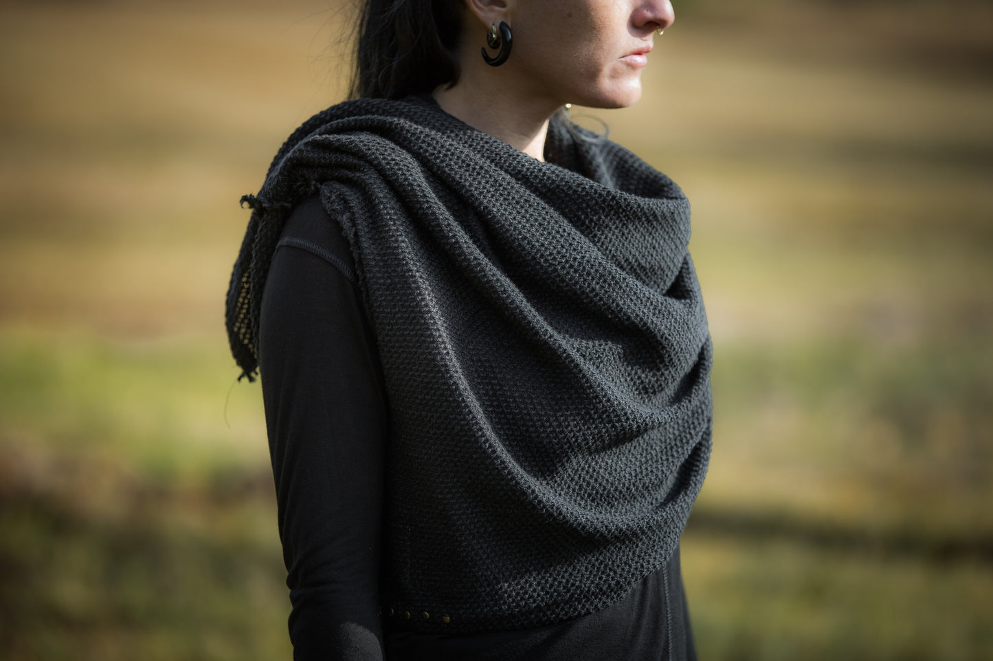 Scarf - Shawl, Wrap Scarf, Shoulder Warmer with rivets - plain black