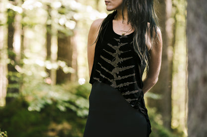 Racerback Tank Top - with abstract Bone Pattern - Batik, Tie-Dye - black-gray-beige