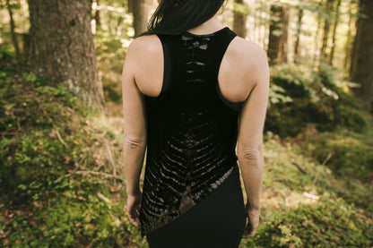 Racerback Tank Top - with abstract Bone Pattern - Batik, Tie-Dye - black-gray-beige