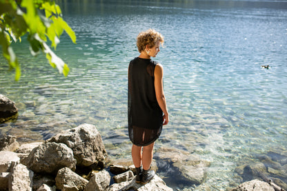 Summer Cardigan - Kimono - Transparent Vest with Artificial Leather - black