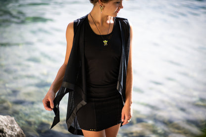 Summer Cardigan - Kimono - Transparent Vest with Artificial Leather - black