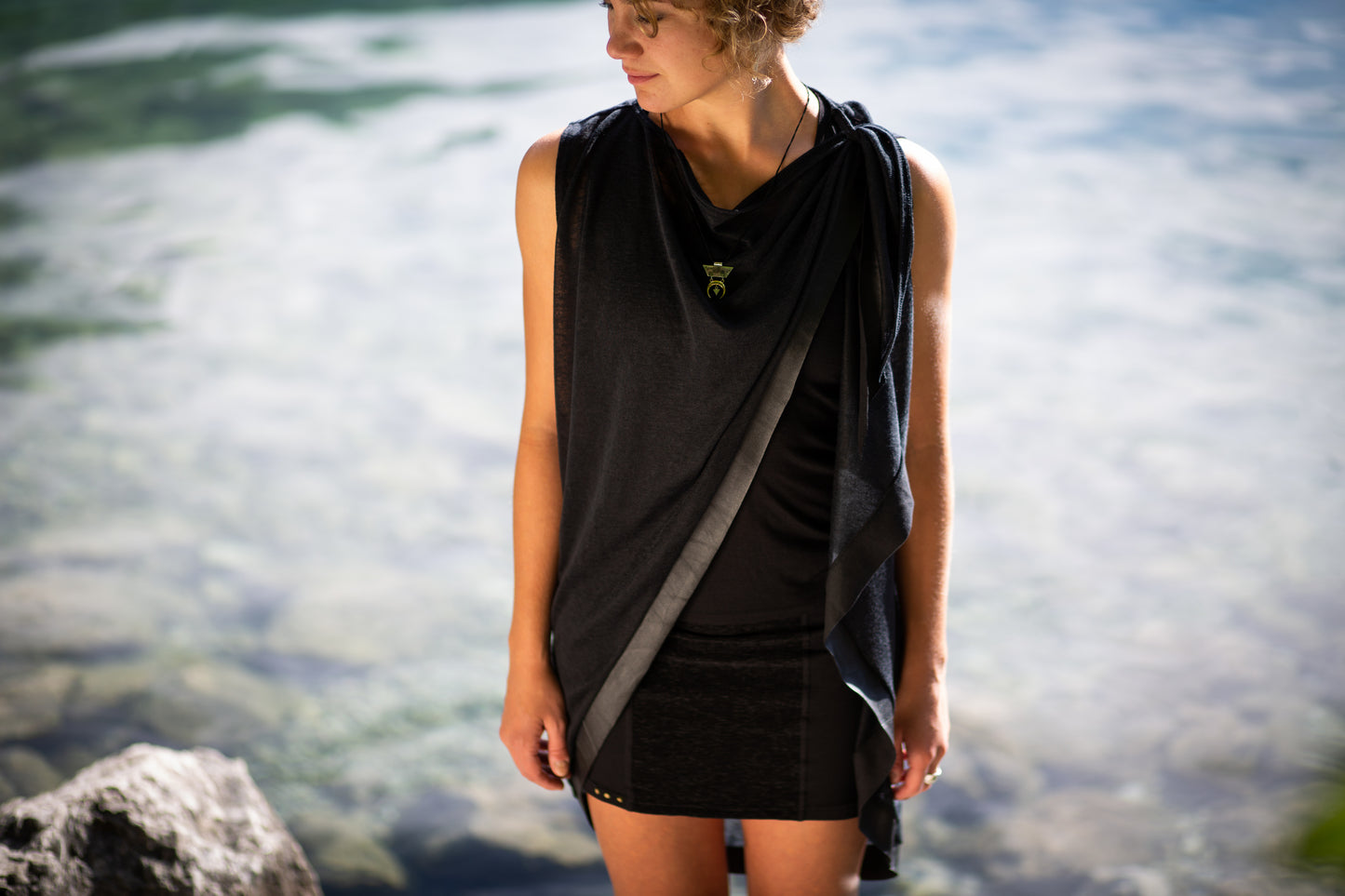 Summer Cardigan - Kimono - Transparent Vest with Artificial Leather - black