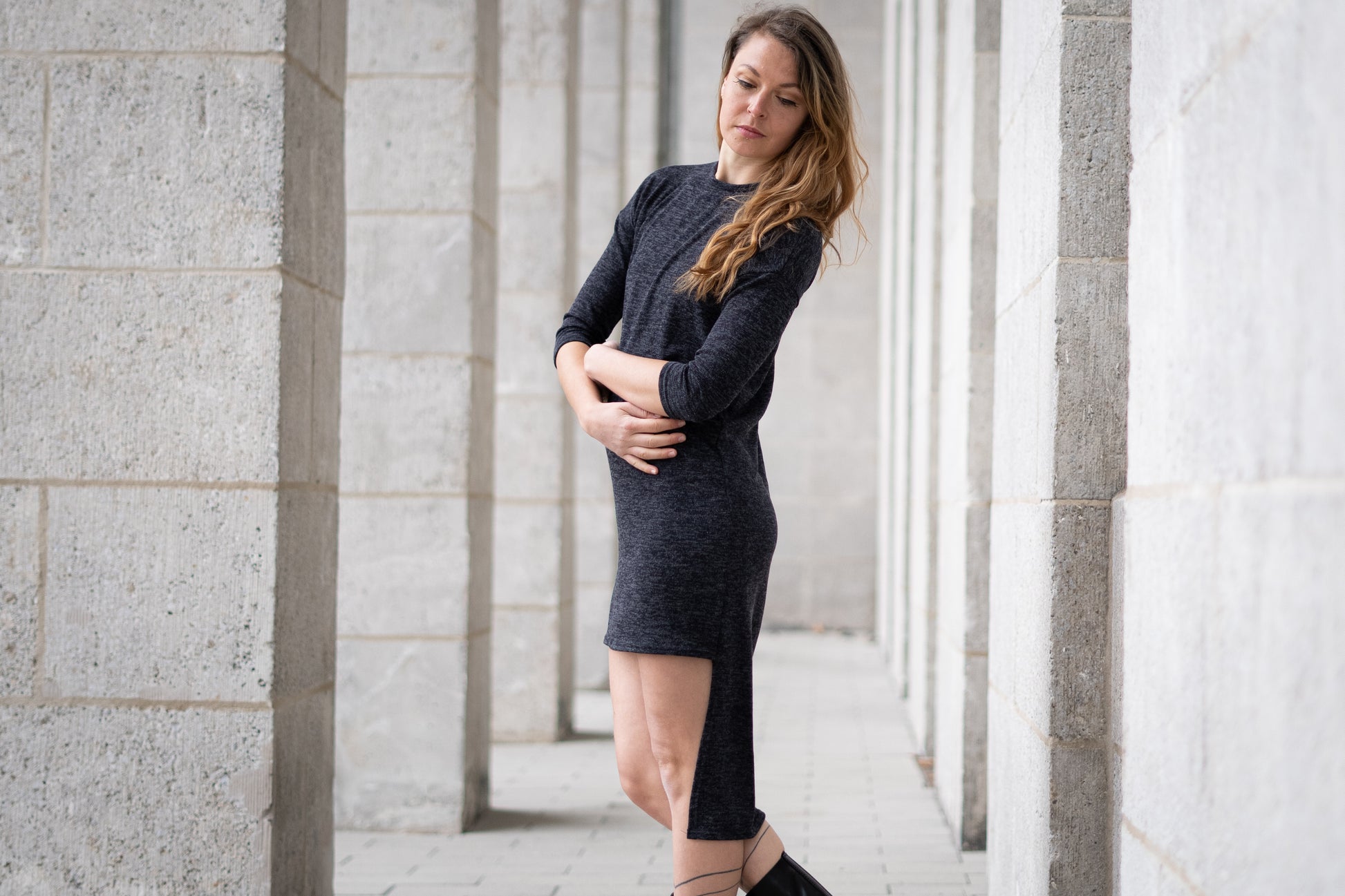 Strickkleid Pulloverkleid mit dreiviertel Γrmeln und