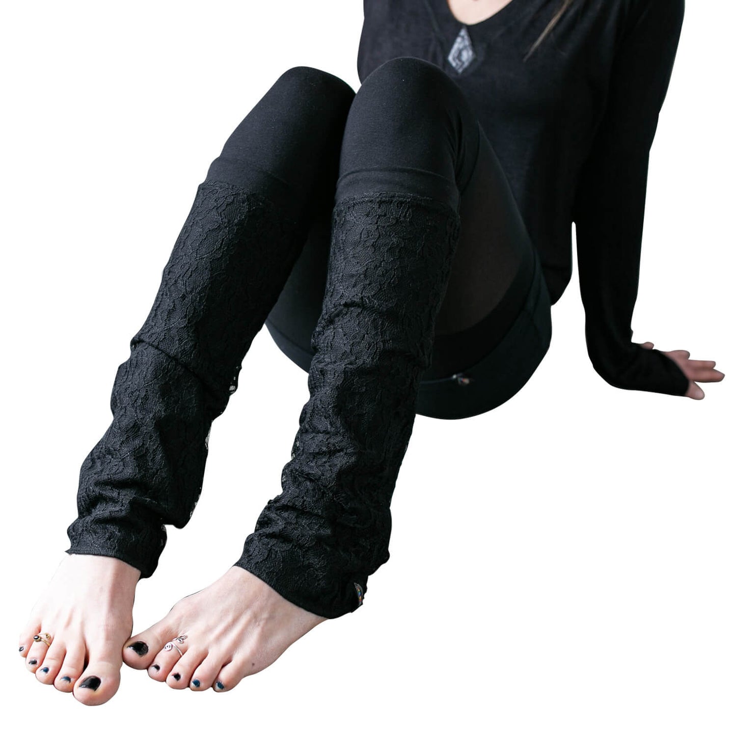 Light-Weighted Leg Warmers - with floral Lace - black