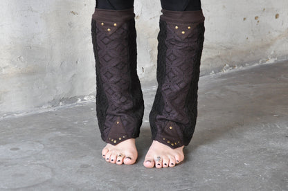 Leg Warmers, Boot Cuffs, Boot Socks with Rivets - brown