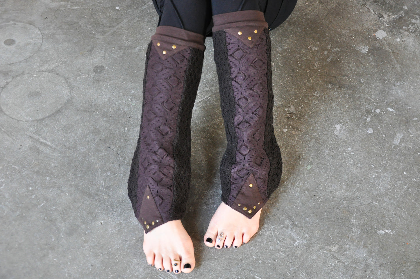 Leg Warmers, Boot Cuffs, Boot Socks with Rivets - brown