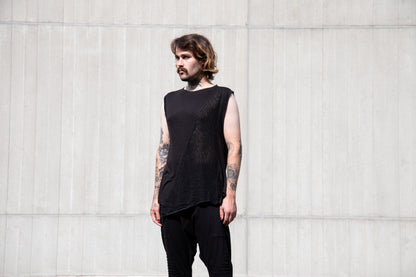 Tank top - with transparent Mesh Fabric and Rivets - black