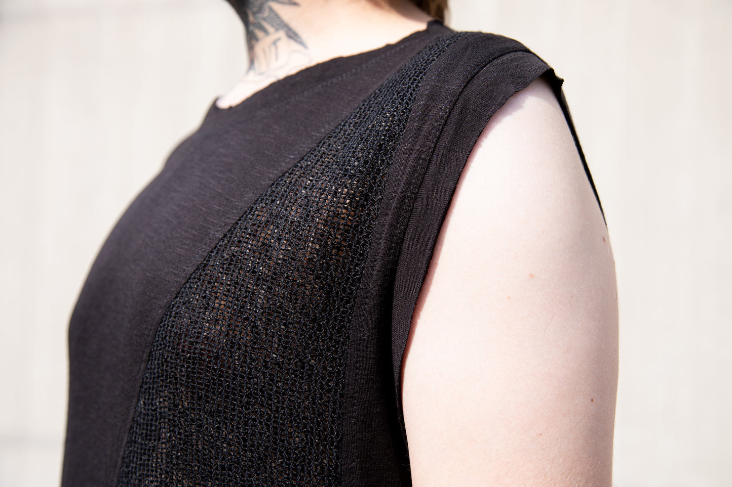 Tank top - with transparent Mesh Fabric and Rivets - black