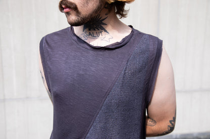 Tank top - with transparent Mesh Fabric and Rivets - lavender gray