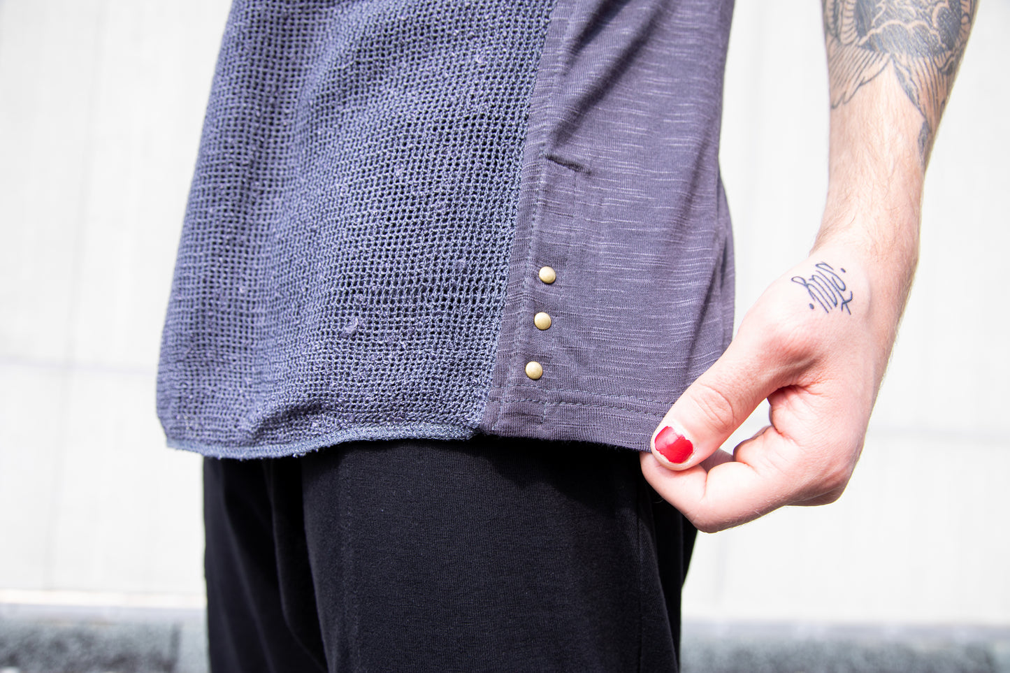 Tank top - with transparent Mesh Fabric and Rivets - lavender gray