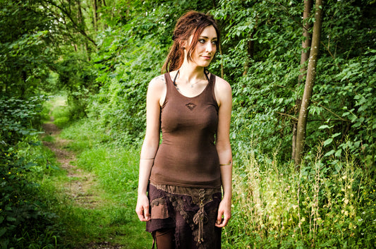 Racerback, Cut-Out Top with Lace and Beads - brown