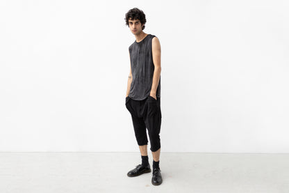Tank Top with Triangle Print and Hexagon Pattern - black-beige-gray