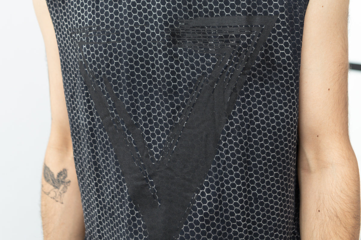 Tanktop mit Dreieck-Print und Hexagon-Muster - schwarz-beige-grau