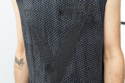 Tank Top with Triangle Print and Hexagon Pattern - black-beige-gray