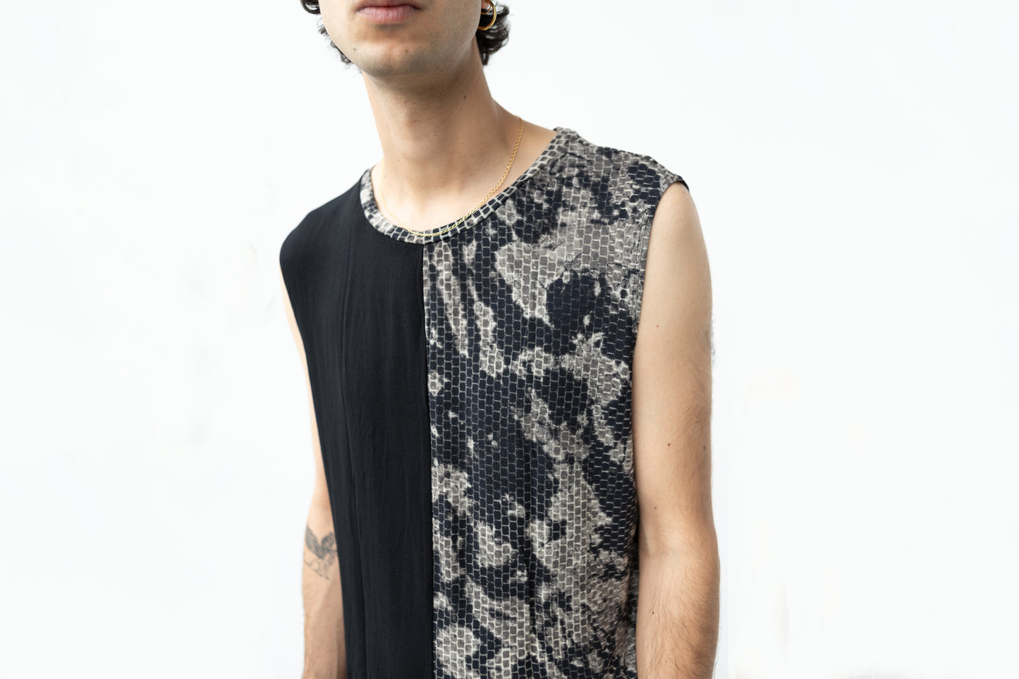 Tank Top Abstract Bricks - asymmetrical - black-beige-gray