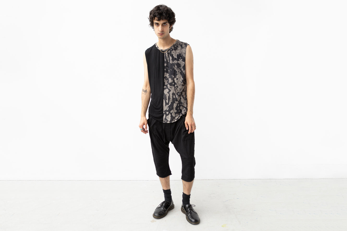 Tank Top Abstract Bricks - asymmetrical - black-beige-gray