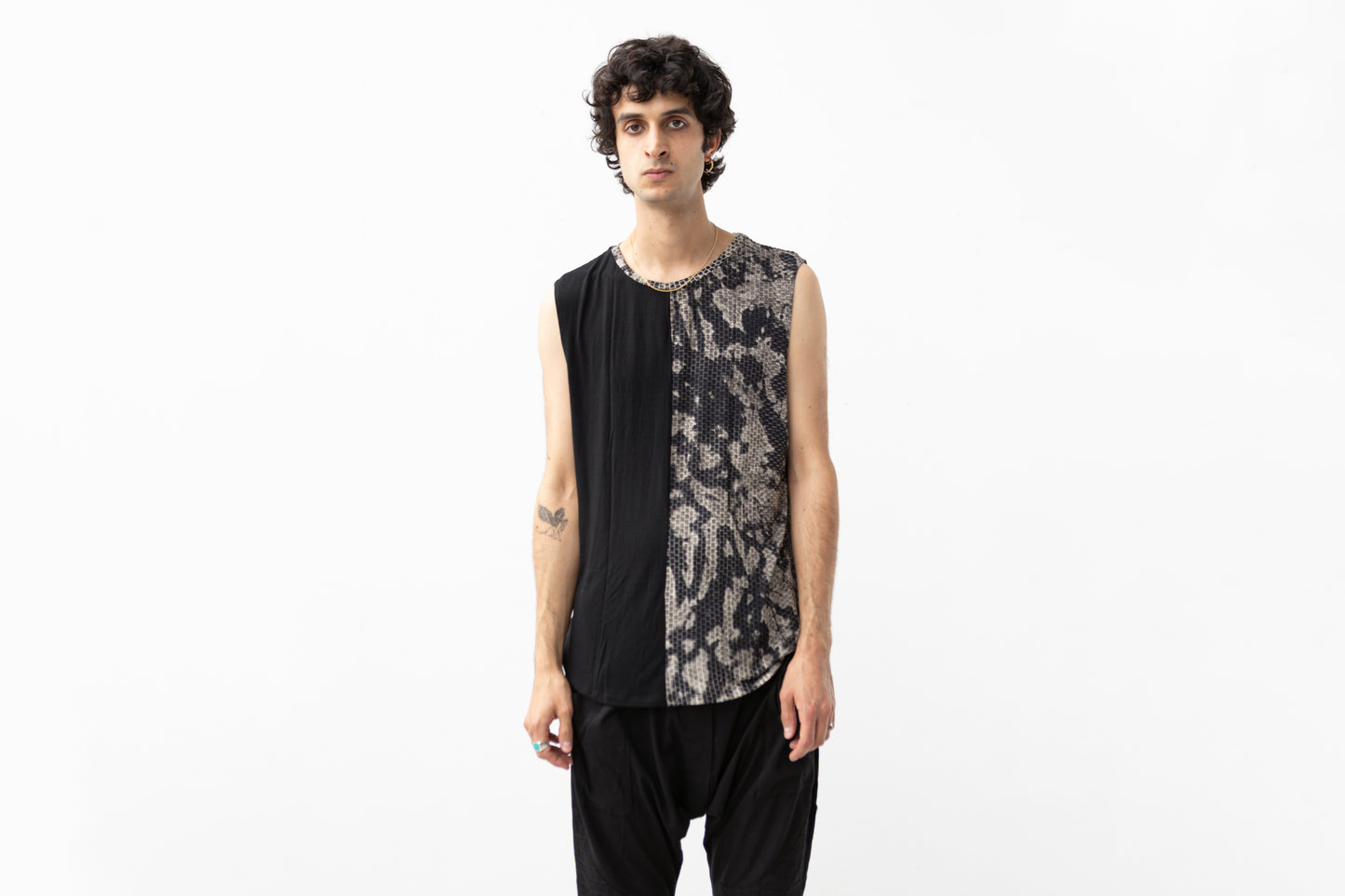 Tank Top Abstract Bricks - asymmetrical - black-beige-gray