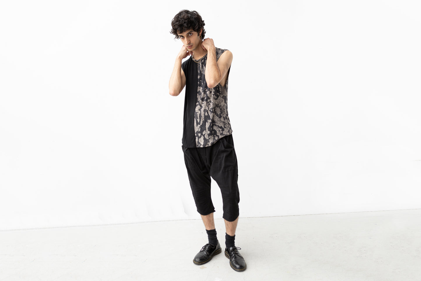 Tank Top Abstract Bricks - asymmetrical - black-beige-gray