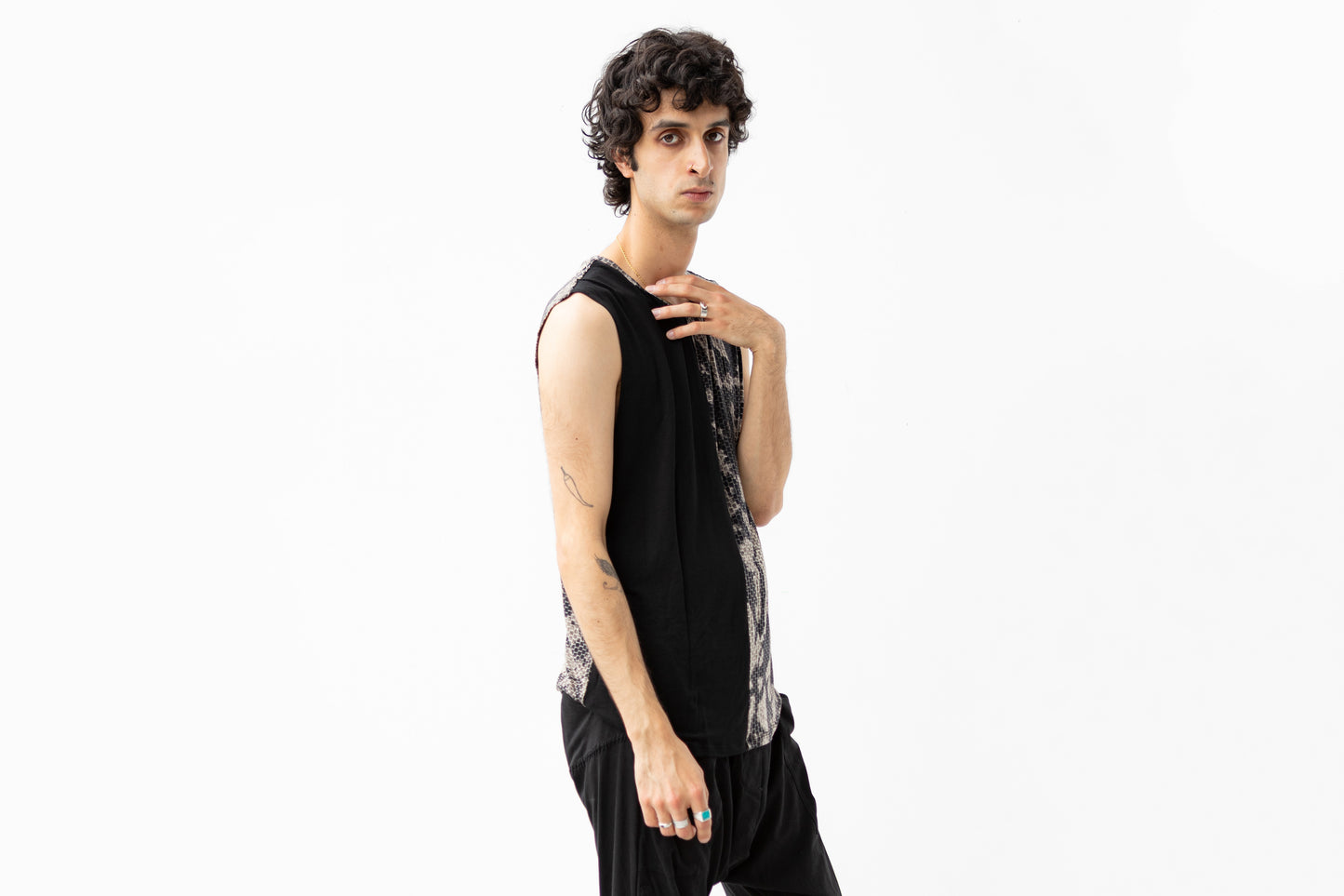 Tank Top Abstract Bricks - asymmetrical - black-beige-gray