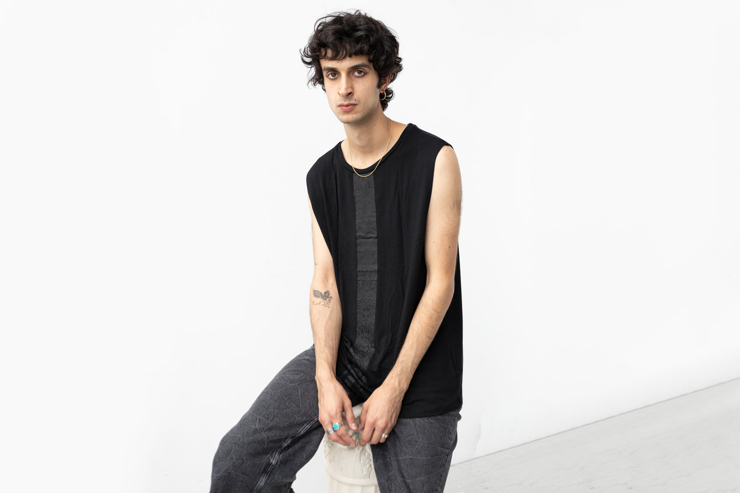 Tank Top with black Screen-Printed Stripe - black
