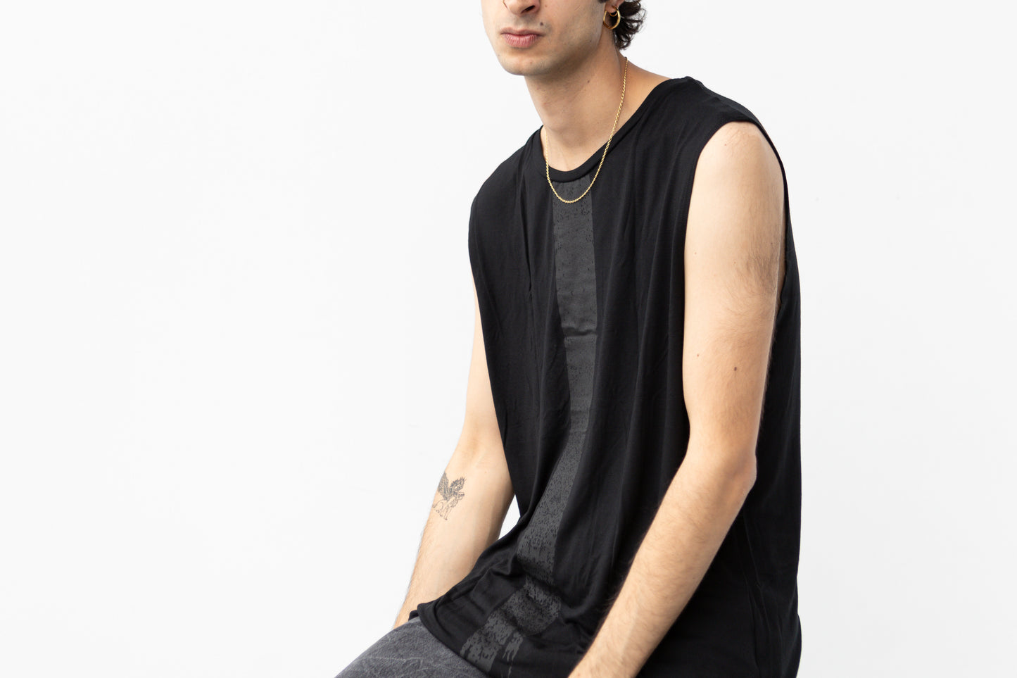 Tank Top with black Screen-Printed Stripe - black