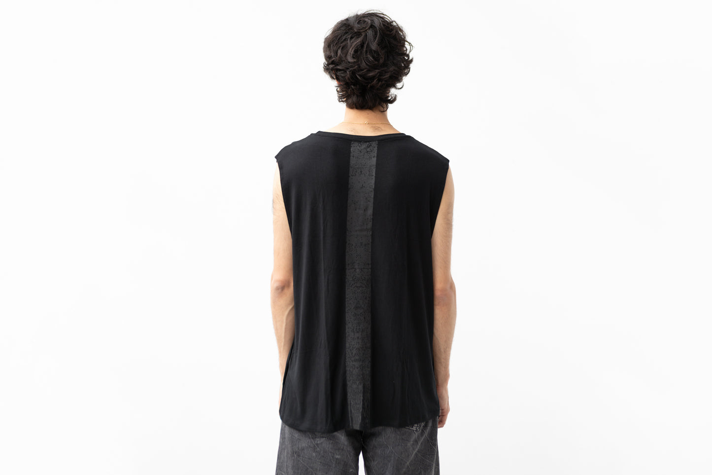 Tank Top with black Screen-Printed Stripe - black