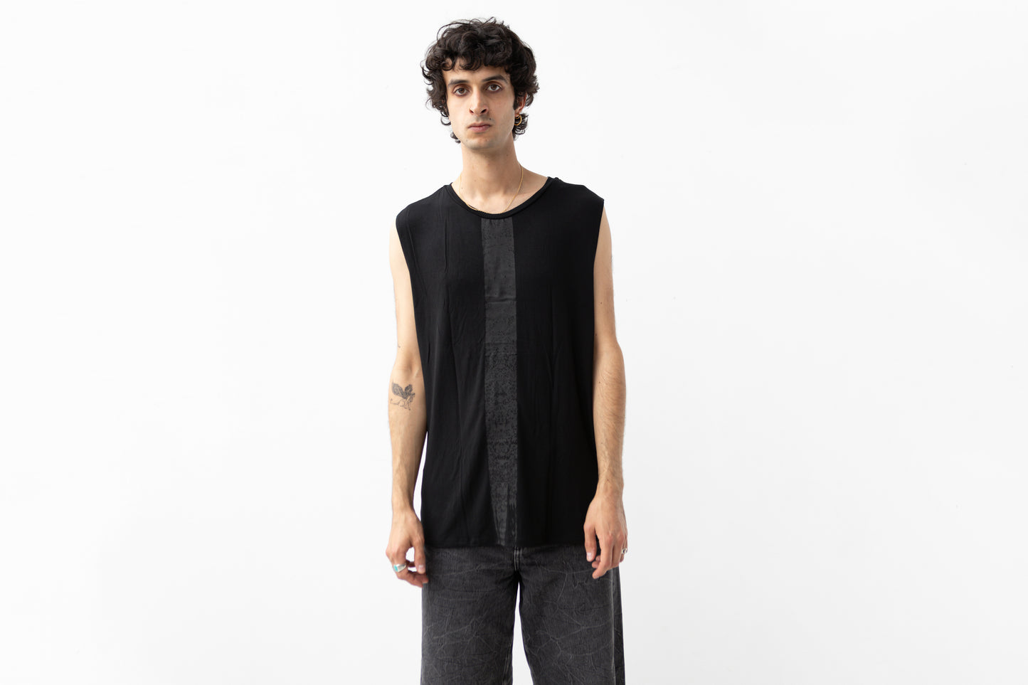 Tank Top with black Screen-Printed Stripe - black