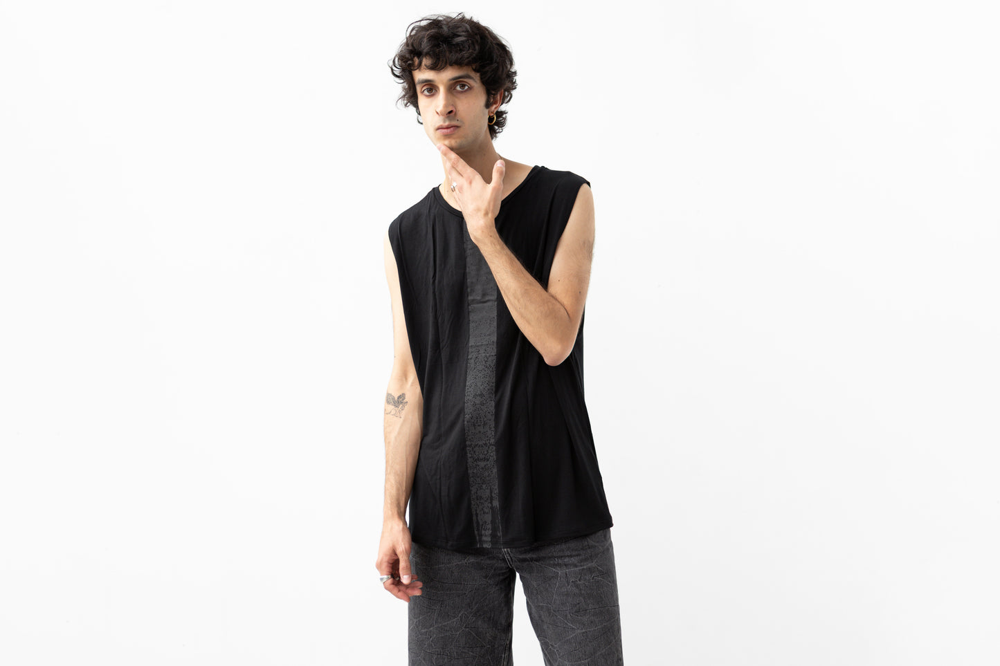 Tank Top with black Screen-Printed Stripe - black