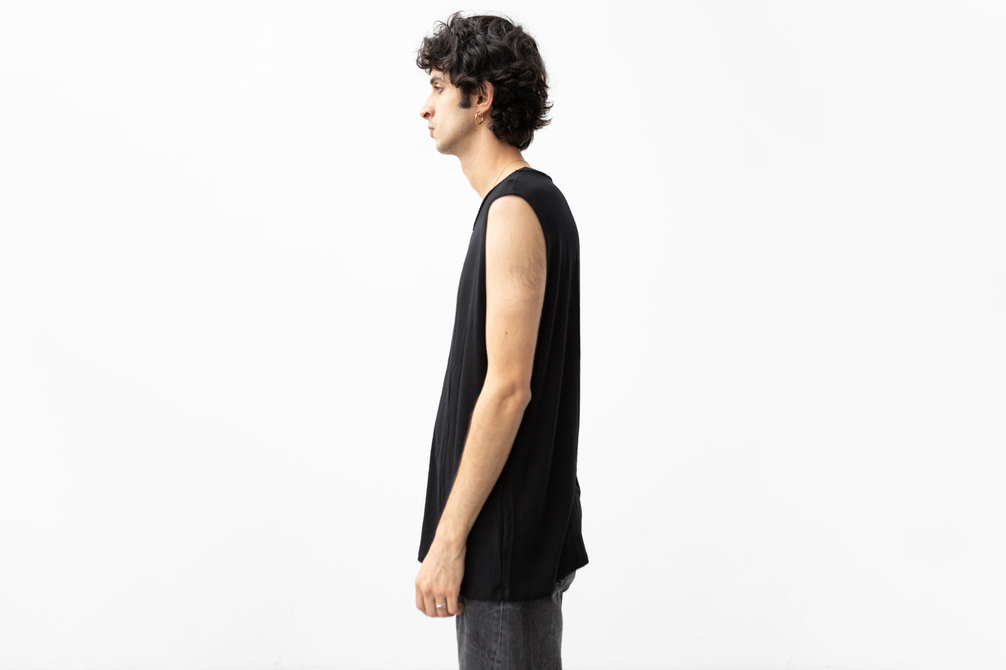 Tank Top with black Screen-Printed Stripe - black