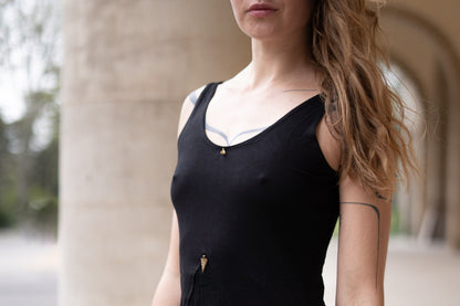 Dress with Beads - asymmetrical - black