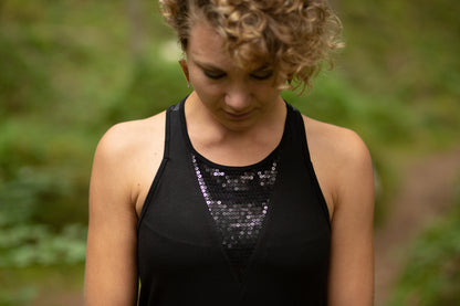 Racerbackk Dress - with shiny fabric element and sequins - techno, psy trance, rave - black