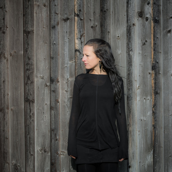 Transparentes Longsleeve - Langarm-Shirt - mit sichtbaren Nähten - schwarz