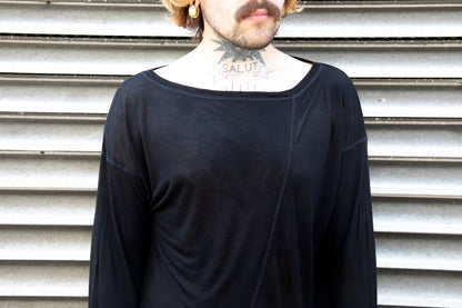 Asymmetric Shirt - Long Sleeve Shirt - Translucent - with Visible Seams - black 